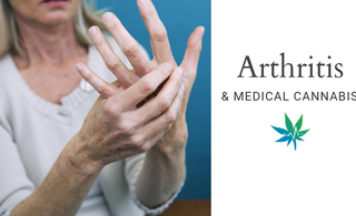 a woman massaging her hand with the text Arthritis & Medical Cannabis